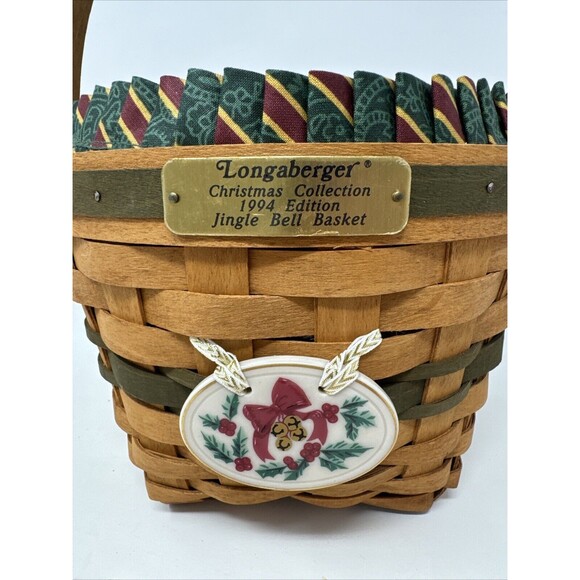 Longaberger Jingle Bell Basket Christmas Collection from 1994 with tie on - Picture 2 of 11